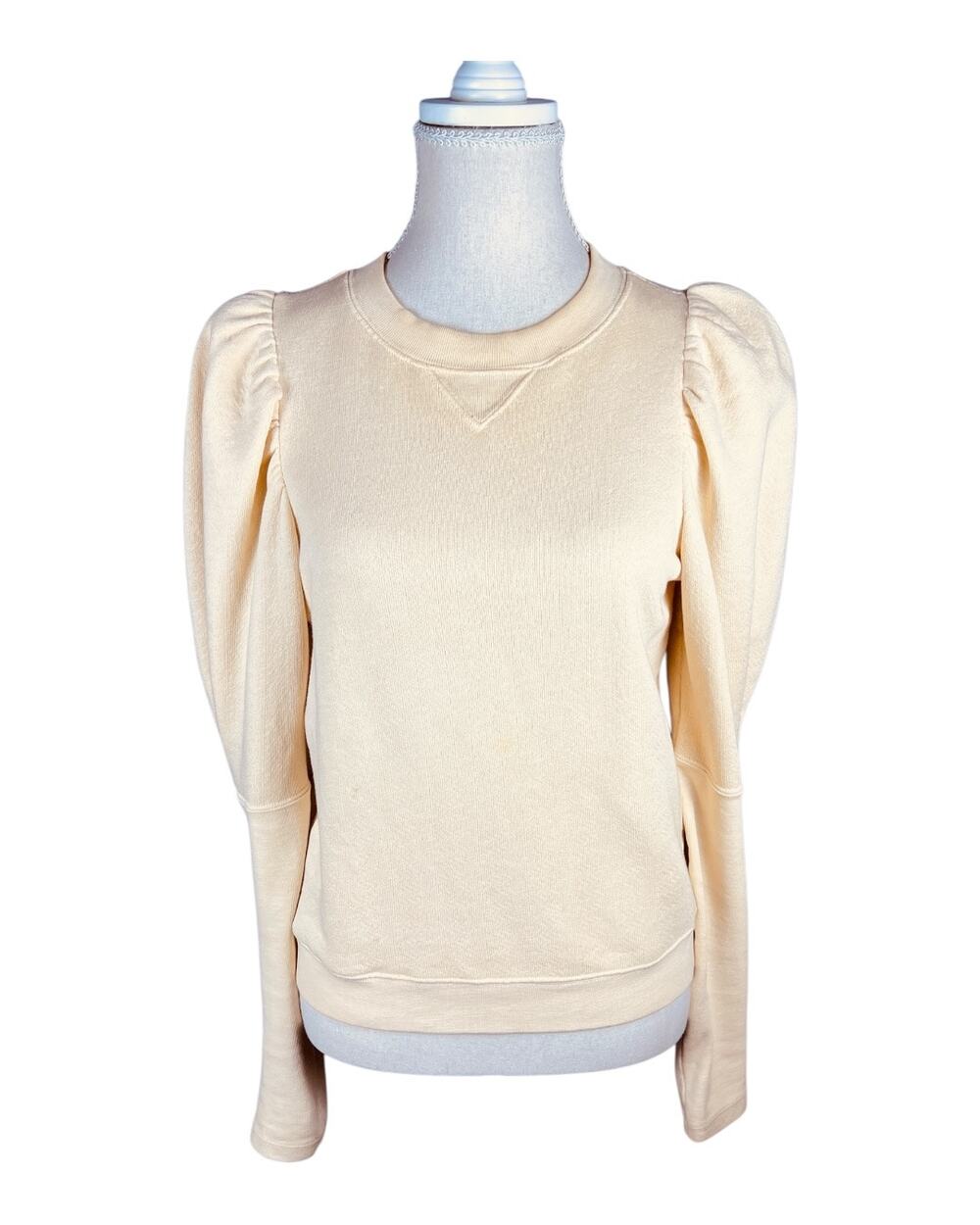Ulla Johnson Philo Cream Cotton Puff Sleeve French Terry Sweatshirt Size S